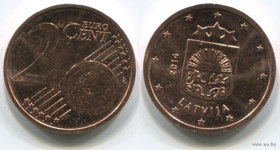 Латвия. 2 евроцента (2014, aUNC)
