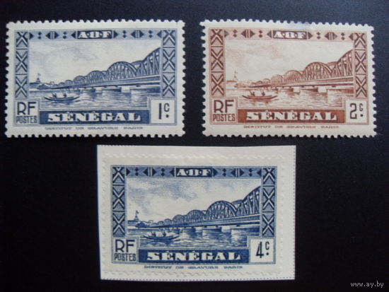 Франция. Французские колонии (Сенегал) 1935 Mi:SN 118, 119, 121 мост