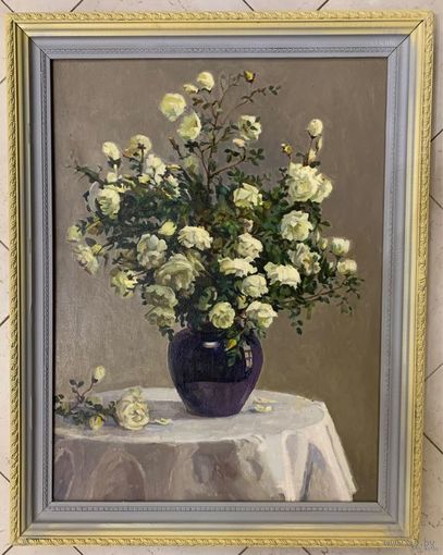 Бржозовский Г.Ф "Белые розы", 1975г. Холст, масло. Размер 80х60 см.