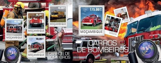 Мозамбик 2014 Транспорт Пожарные машины  серия блоков MNH