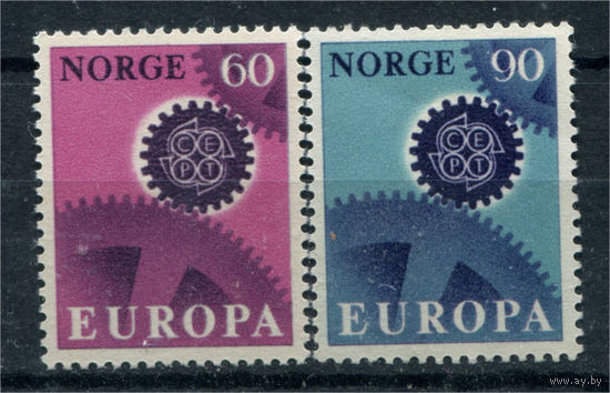 Норвегия - 1967г. - Европа - полная серия, MNH, одна марка с отпечатком и повреждением клея [Mi 555-556] - 2 марки
