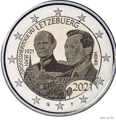 2 Евро Люксембург 2021 100 лет со дня рождения великого князя Жана. Фото UNC из ролла