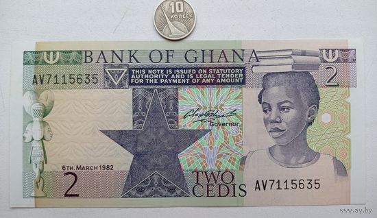 Werty71 Гана 2 седи 1982 UNC банкнота