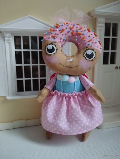 Пончик примитивная куколка ручной работы из текстиля ростик 17см, стоит и сидит самостоятельно
