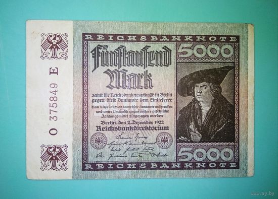 Банкнота 5000 марок  Германия 1922 г.