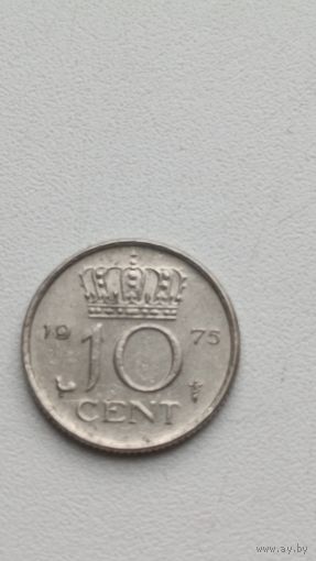 Нидерланды. 10 центов 1975 года.