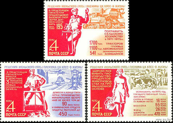 Решения Пленума - в жизнь! СССР 1970 год (3928-3930) серия из 3-х марок