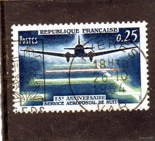 Франция.Ми-1471.Авиация. 25-летие ночной почтовой службы.1964.