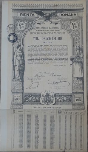 Румынская рента 500 франков Золото 4% Бухарест 1931