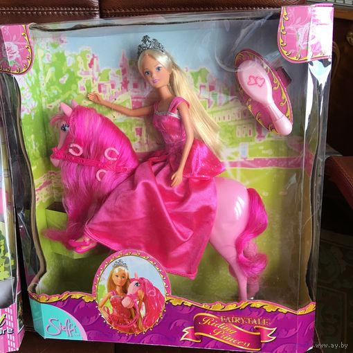 Кукла Штеффи Принцесса на коне очень красивая Розовая лошадка с подковами