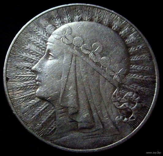 10 злотых 1932 коллекционное состояние,  знак мд под правой лапой орла, встречается реже