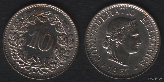 Швейцария km27 10 раппен 1957 год (B) (f