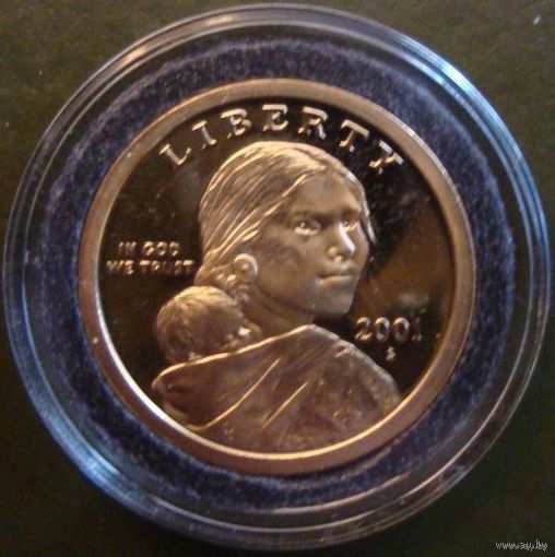 США 1 доллар 2001 года. Знак монетного двора S. Пруф