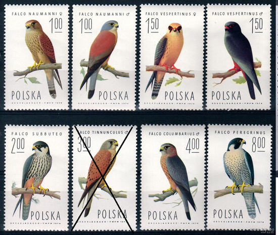 (2354-2361) Набор марок ** Польша 1975 год (На марках 1974 год) (7 марок) "Хищные птицы лесов Польши
