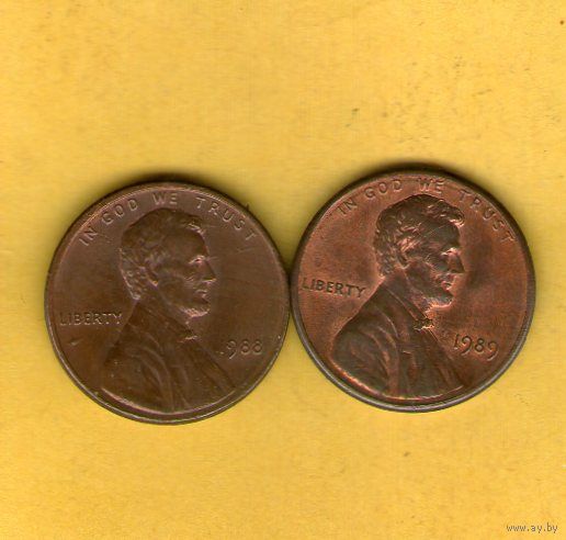 США 1 цент 1988 и 1989 гг.