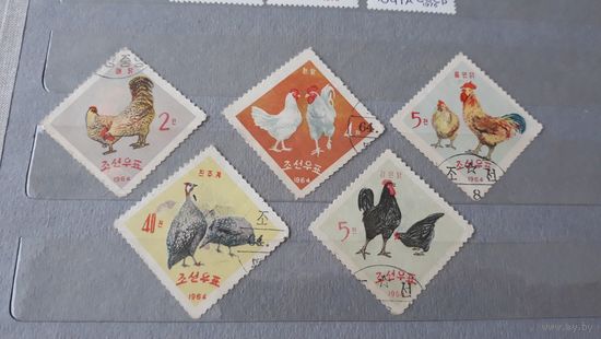 Птицы Петухи Куры 1964 Корея ромб