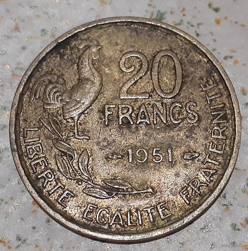 Франция 20 франков, 1951 Без отметки монетного двора (5-1-3)