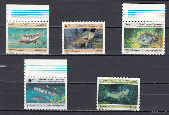 Фауна. Рыбы. Мавритания. 1986-1987. 5 марок.  Michel N 901-902,920-922 (11,2 е)