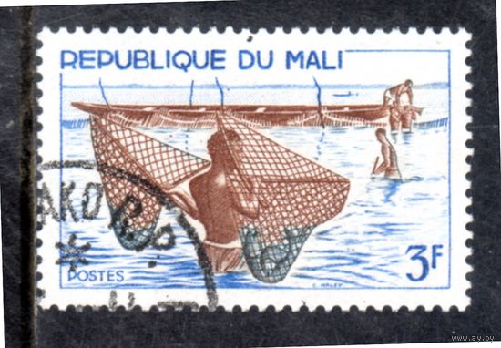 Мали. Mi:ML 125. Рыбаки с сетями. Серия: Речная рыбалка. 1966.