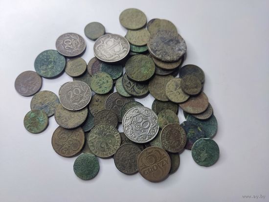 Сборный лот монет довоенной Польши, 60+ штук