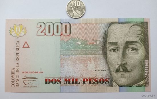 Werty71 Колумбия 2000 песо 2014 UNC банкнота