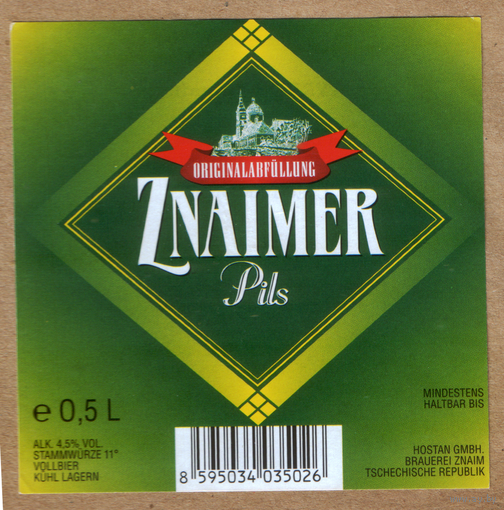 Этикетка пива Znaimer Чехия Ф285