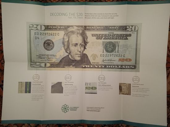 Буклет мини-плакат "20 Долларов США в деталях"