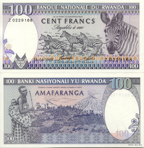 Руанда 100 франков образца 1989 года UNC p19