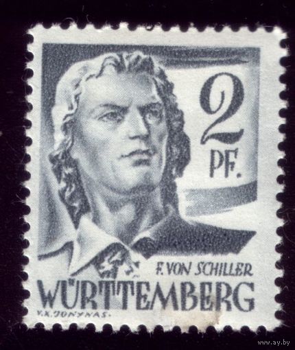 1 марка 1947 год Французский Вюртенберг Шиллер