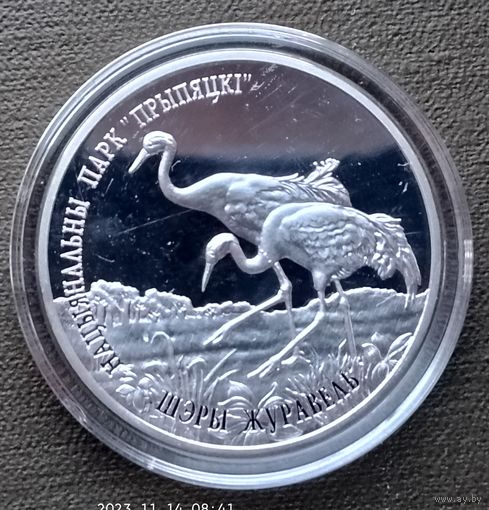 Серебро 0,925! Беларусь 20 рублей, 2004 Национальный парк "Припятский" - Серый журавль