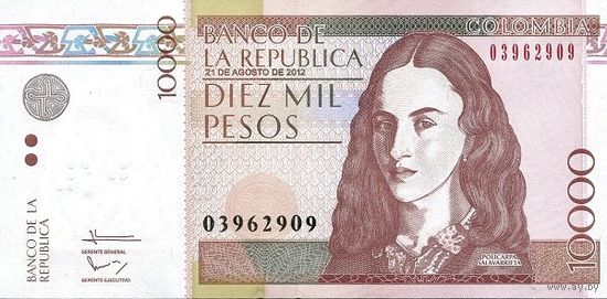 Колумбия 10000 песо образца 2012 года UNC p453o