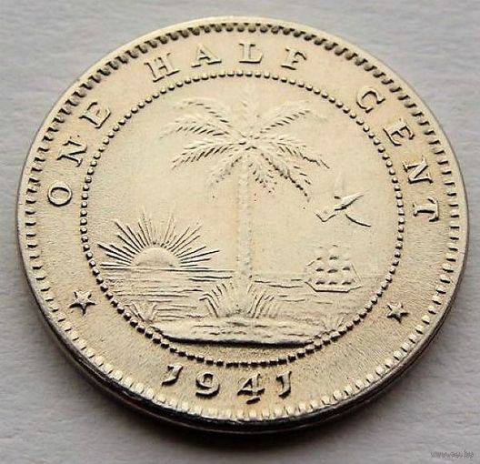 Либерия. 1/2 цента 1941 год KM#10a "Фауна"Слон"  Тираж: 250.000 шт