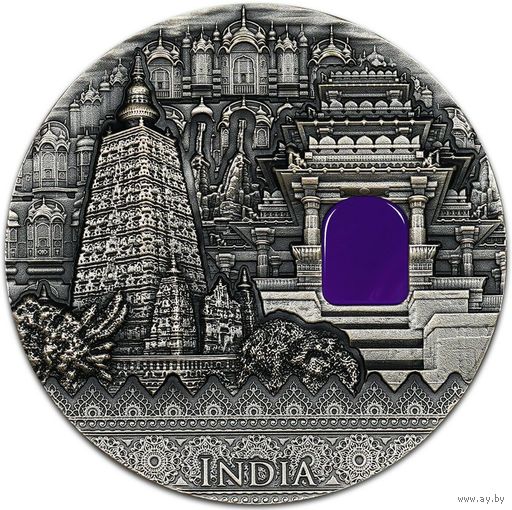 Ниуэ 2 доллара 2020г. Имперское искусство: "Индия". Монета в капсуле; деревянном подарочном футляре; номерной сертификат; коробка. СЕРЕБРО 62,20гр.(2 oz).