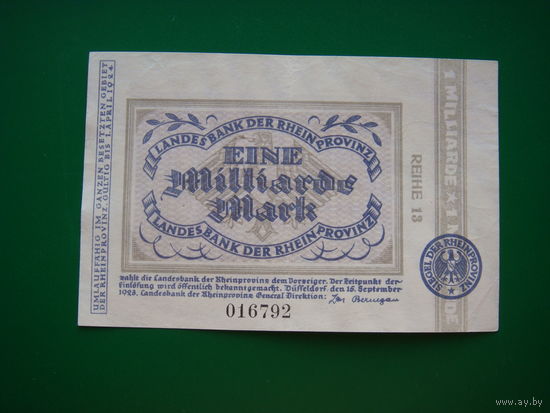 1миллиард 1000000000 марок  1923 рейн