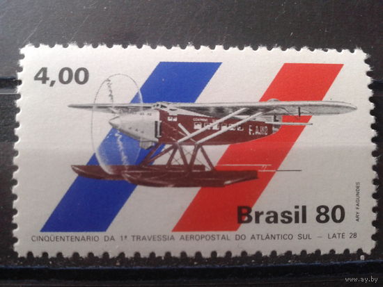 Бразилия 1980 50 лет Авиапочты, самолет на фоне флага Франции**