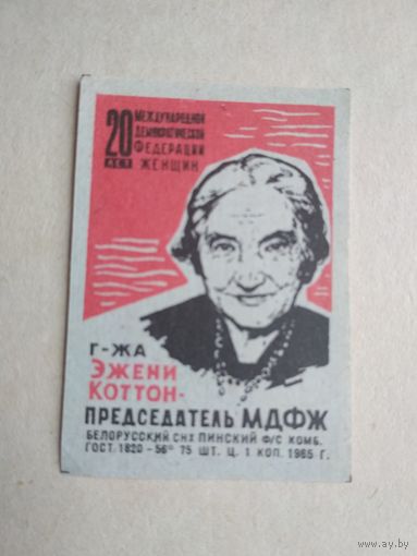 Спичечные этикетки ф.Пинск. 20 лет Международной демократической федерации женщин. 1965 год