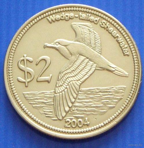 Кокосовые острова.  2 доллара 2004 год  X#16  "Клинохвостый буревестник"  Тираж: 20.000