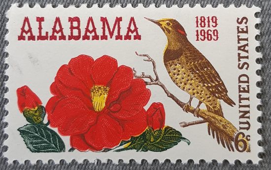 1969 США - 150-летие штата Алабама - Камелия и Северный Фликер (Woodpecker)