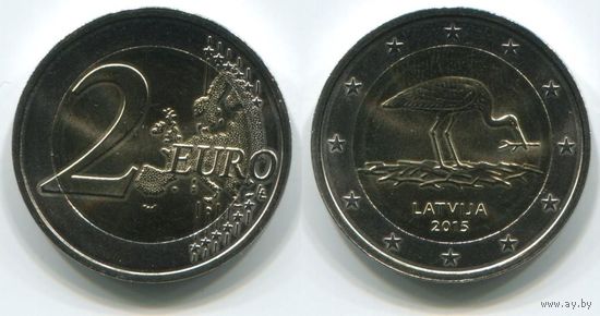 Латвия. 2 евро (2015, UNC) [Аист]