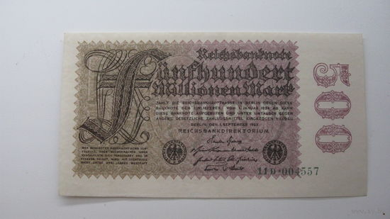 Германия 500 миллионов марок 1923 г. Ro 109 b (без серии в левом нижнем углу )