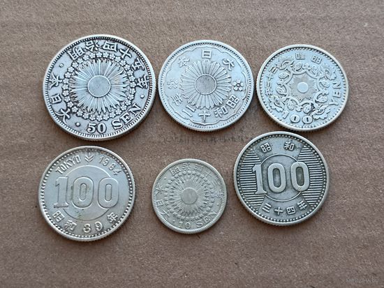 Супер лот  Японии ,6 разных серебряных монет