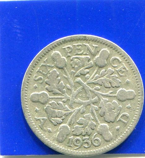 Великобритания 6 пенсов 1936 , серебро