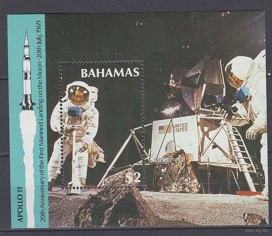 Космос. Аполлон-11. Багамы. 1989. 1 блок. Michel N бл.57 (7,0 е)