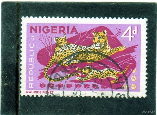 Нигерия. Mi:NG 180. Леопард (Panthera pardus) и детёныши. Серия: фауна. 1971