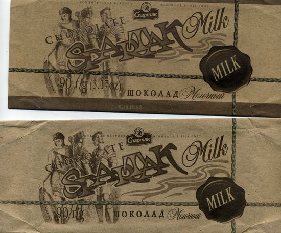 Упаковка от шоколада Спартак молочный 2019-2021