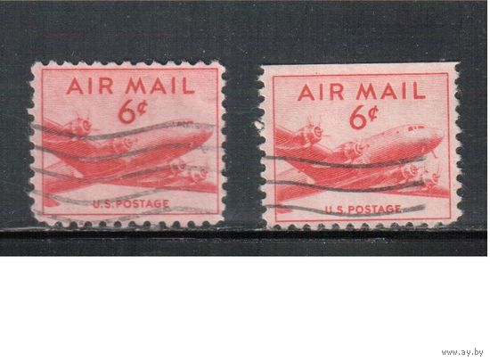 США-1947, (Мих.553 А+D), гаш.  , Авиапочта, Самолет "Дуглас", 2 типа зубцовки(2)