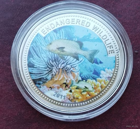 Редкость! Палау 1 доллар, 2011 Вымирающие виды - Медный морской окунь