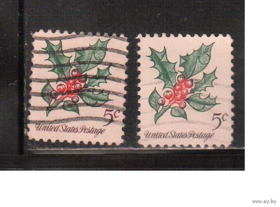 США-1964, (Мих.869 х+у) , гаш. , Рождество, Флора,2 типа бумаги