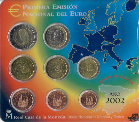 Испания набор евро 2002 UNC