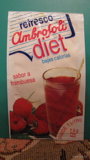 Этикетка от растворимого напитка Ambrosoli (малиновый).